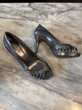 Silver birdcage heels